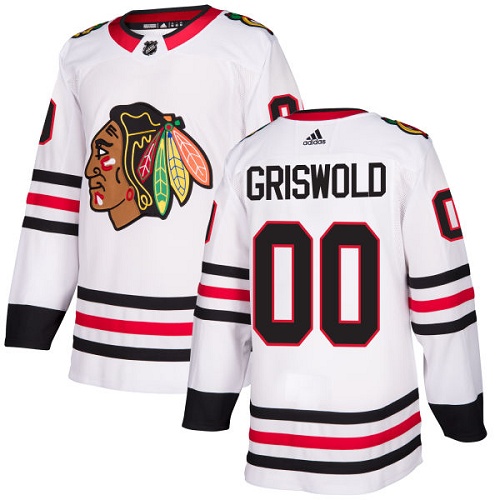 Adidas Blackhawks #00 Clark Griswold White Road Authentic Stitched NHL Jersey - Click Image to Close